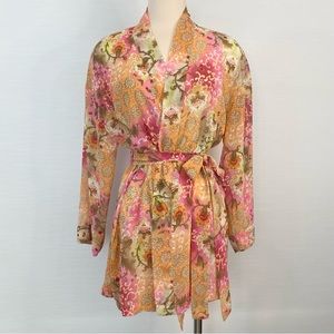 90s Victoria’s Secret Sheer Chiffon Pink Coral Paisley Robe Vintage Kimono Robe